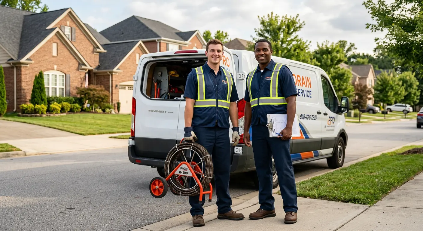Sewer and drain service team with equipment ready for work in Minooka