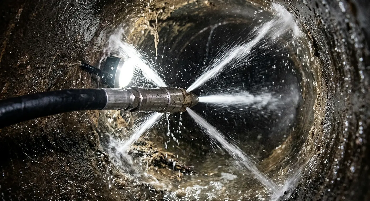 High-pressure hydro jetting nozzle cleaning sewer pipe for Storm Drain Cleaning in Minooka